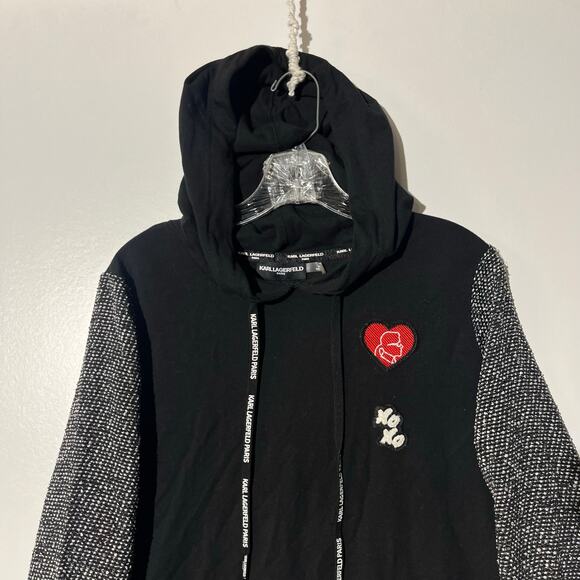 Karl Lagerfeld‎ Embroidered Tweed Patch Black Pullover Sweatshirt Womans Size S - Picture 2 of 7